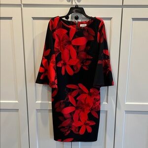 Calvin Klein Black Dress with Red Floral Design